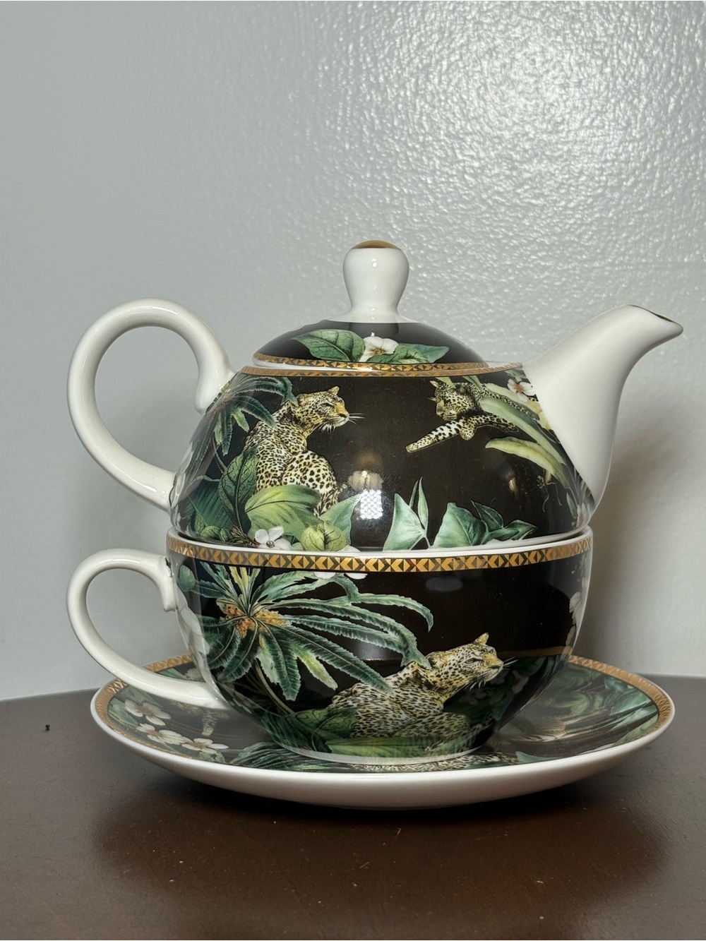 Black Leopard Print Tea for One Set